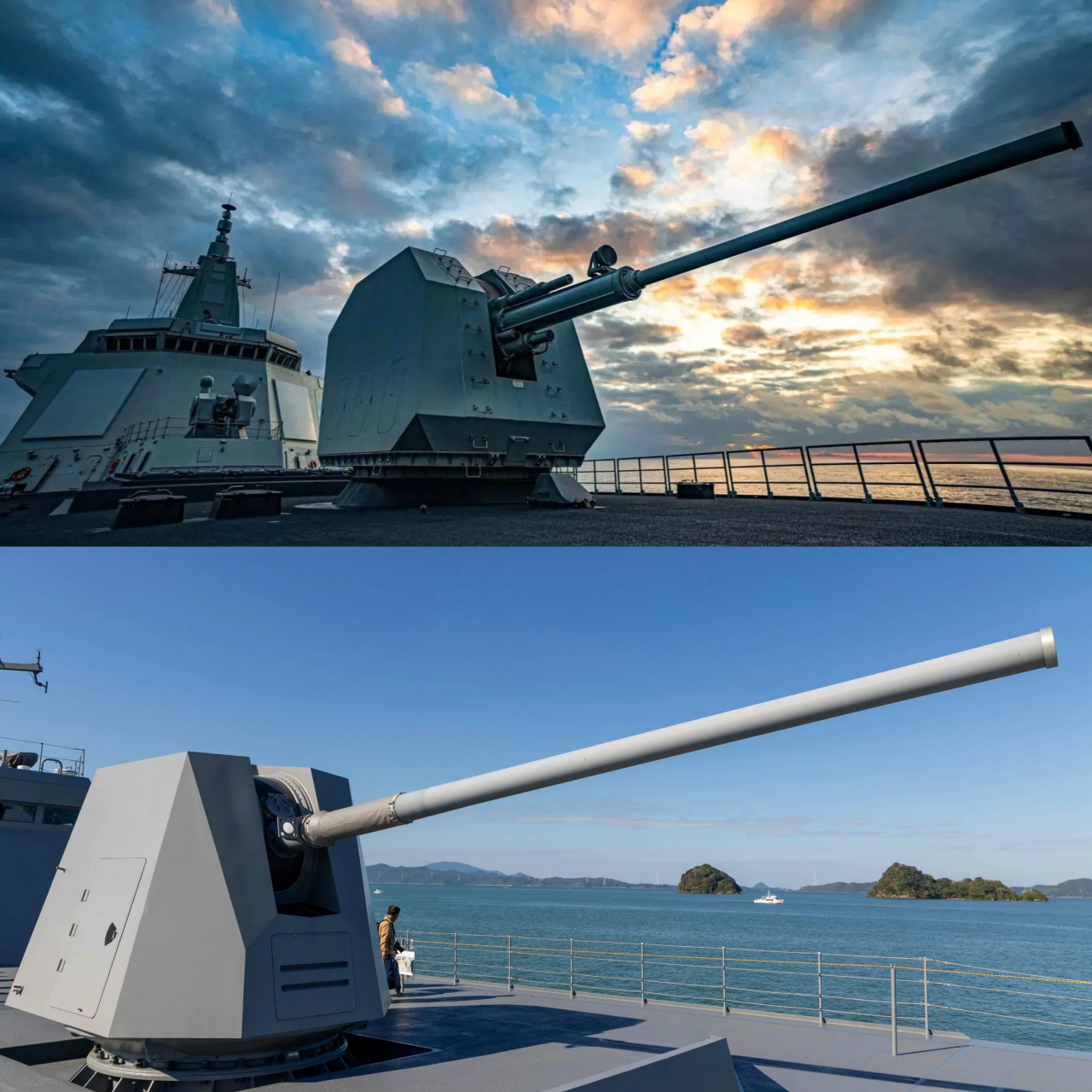 hpj-45型130毫米舰炮每分钟射速40发,最大射程30千米,mk-45型127毫米