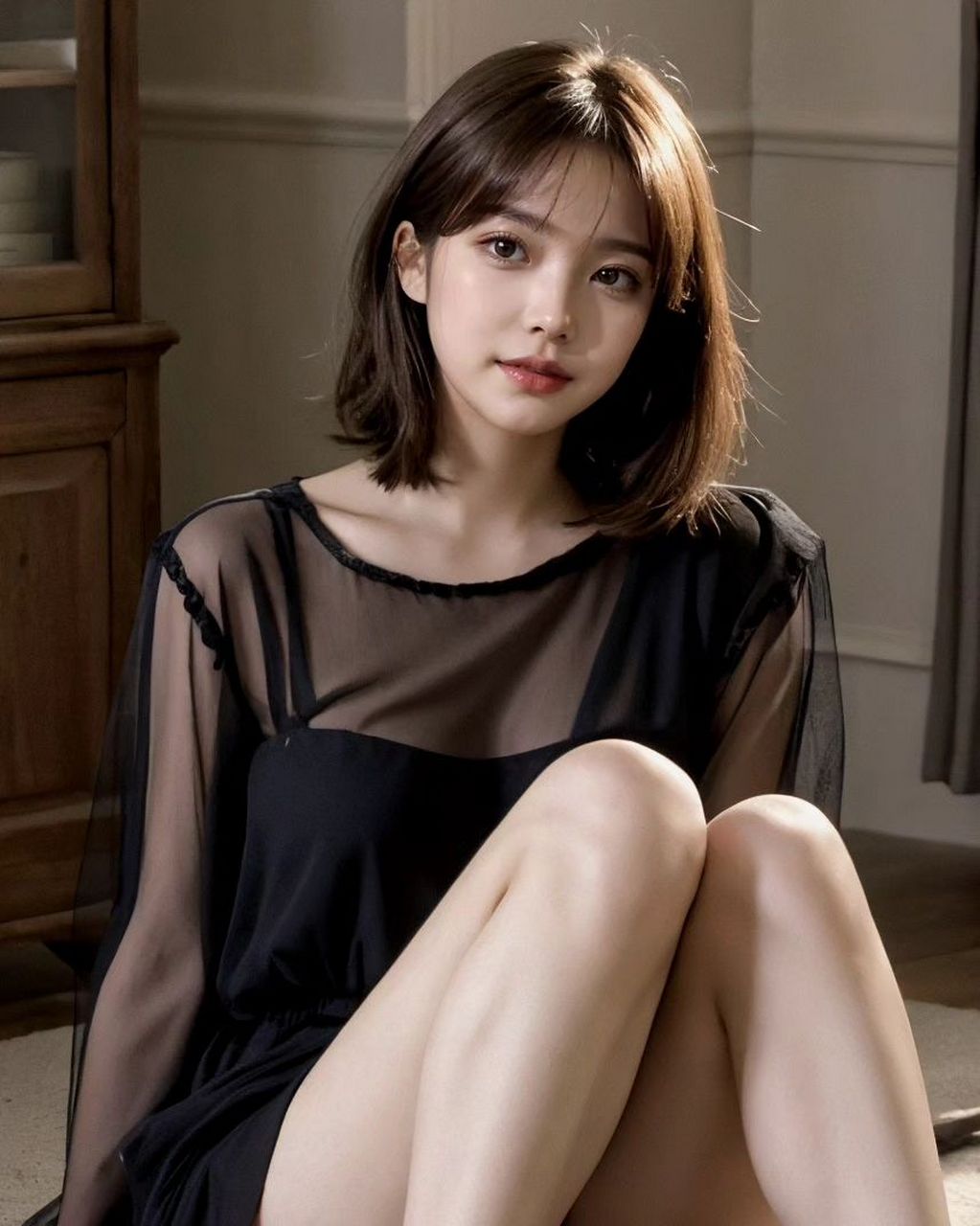 金娜熙,短发飘逸,身着一袭黑色透明连衣裙,如夜空中的流星,独具魅力.
