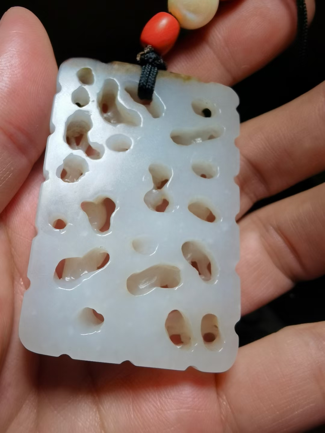 明代新疆和田羊脂玉玉牌,(福寿如意人上人),玉质细腻油润,雕工精美