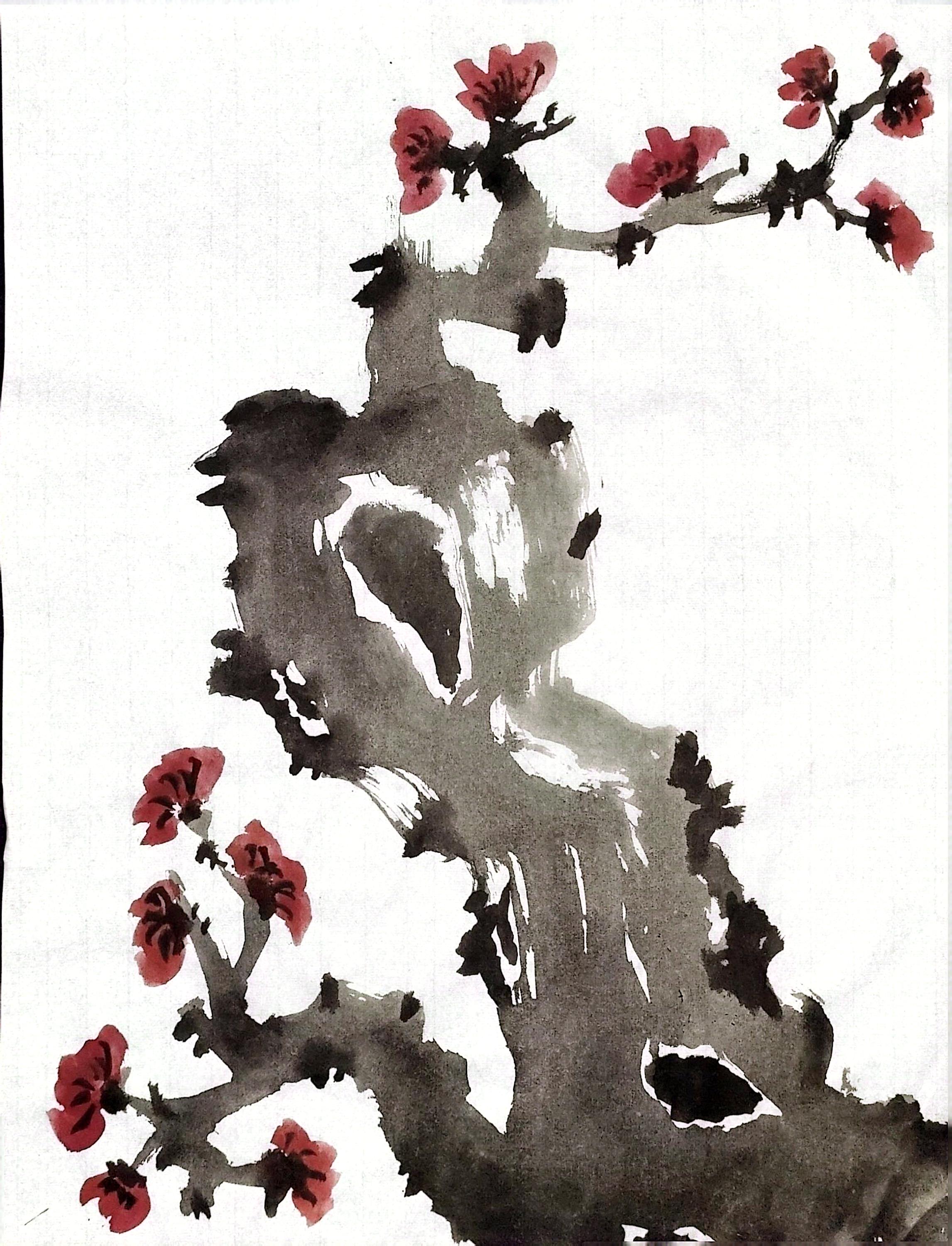 哇,这樱花树的水墨画真美,仿佛春风拂面,花瓣轻舞!