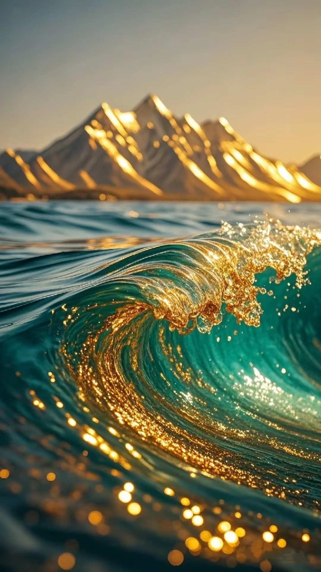 闪耀的金山,灵动的流水,流水生财,见者好运