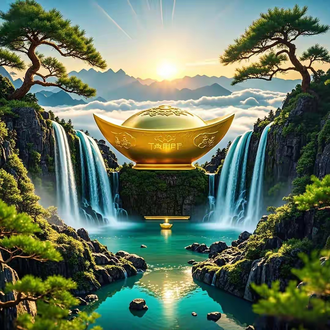 瀑布聚宝生财,招财必备头像,好运从换头像开始