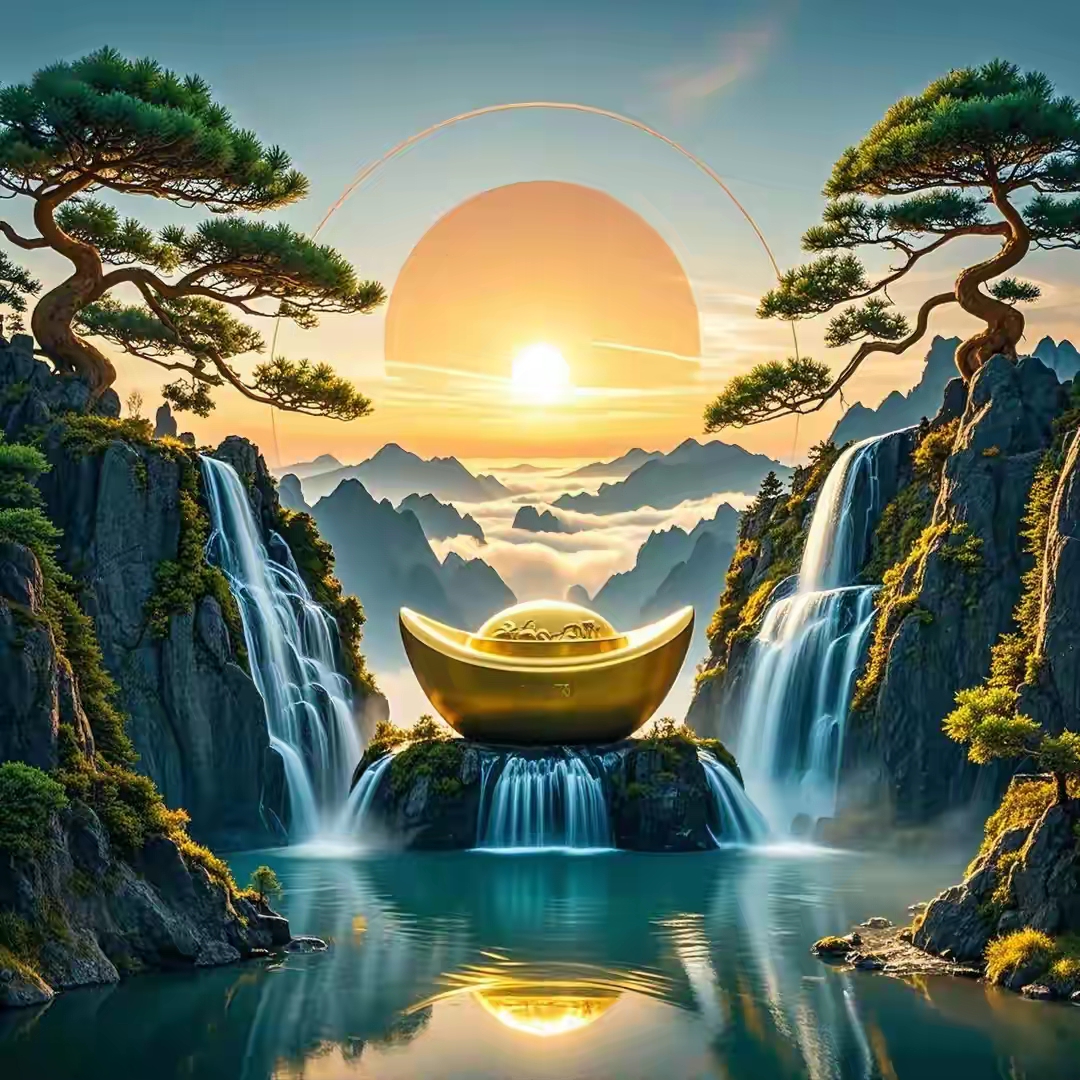 瀑布聚宝生财,招财必备头像,好运从换头像开始