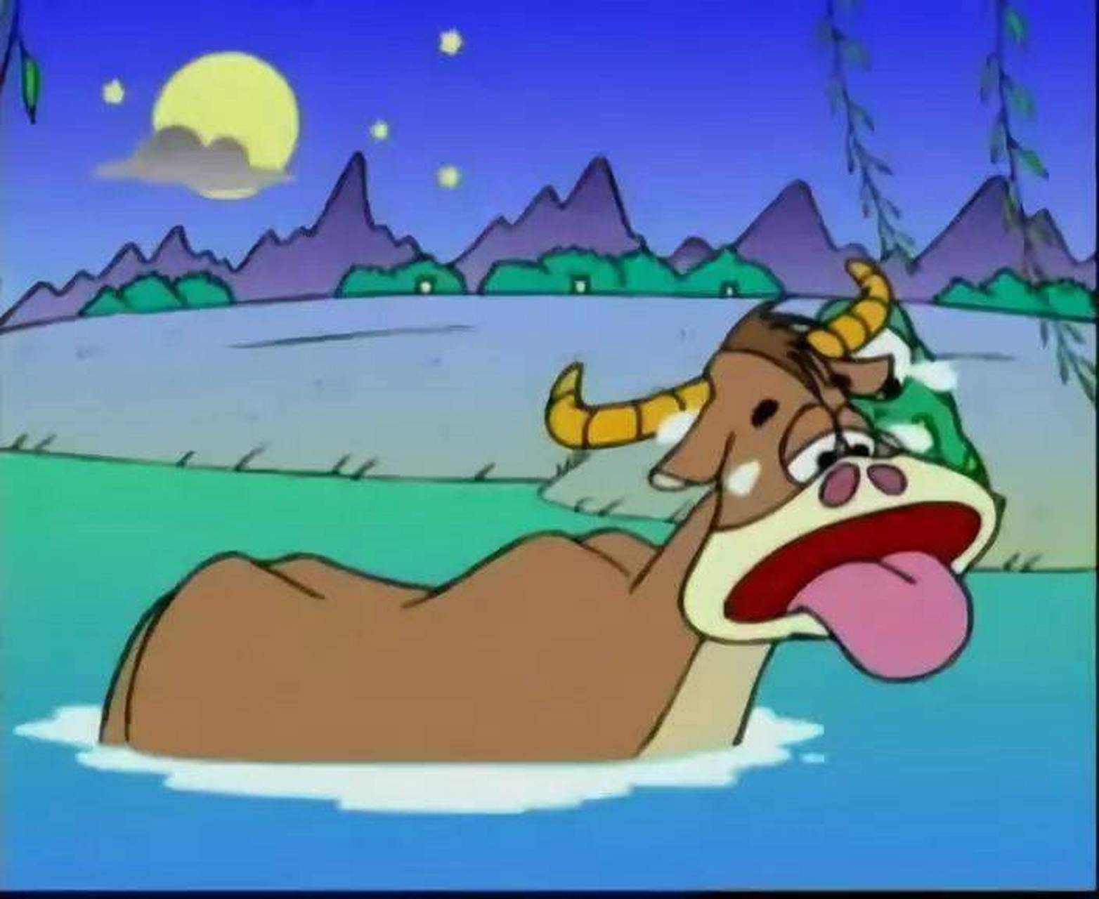 [滑稽]  吴牛喘月  解释: 吴牛:指产于江淮间的水牛.