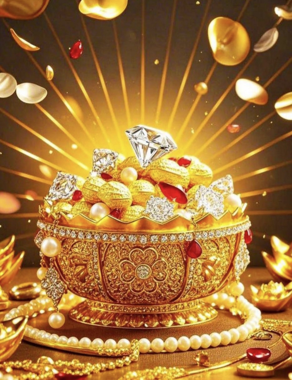 金玉满堂,盆满钵满,财运亨通,愿你财气冲天,财源滚滚来,好运挡不住!