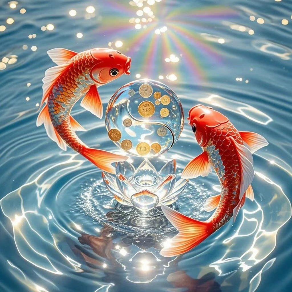 太极双鱼,如鱼得水,运道在身 锦鲤莲花太极图~吉祥如意,金玉满塘,好运