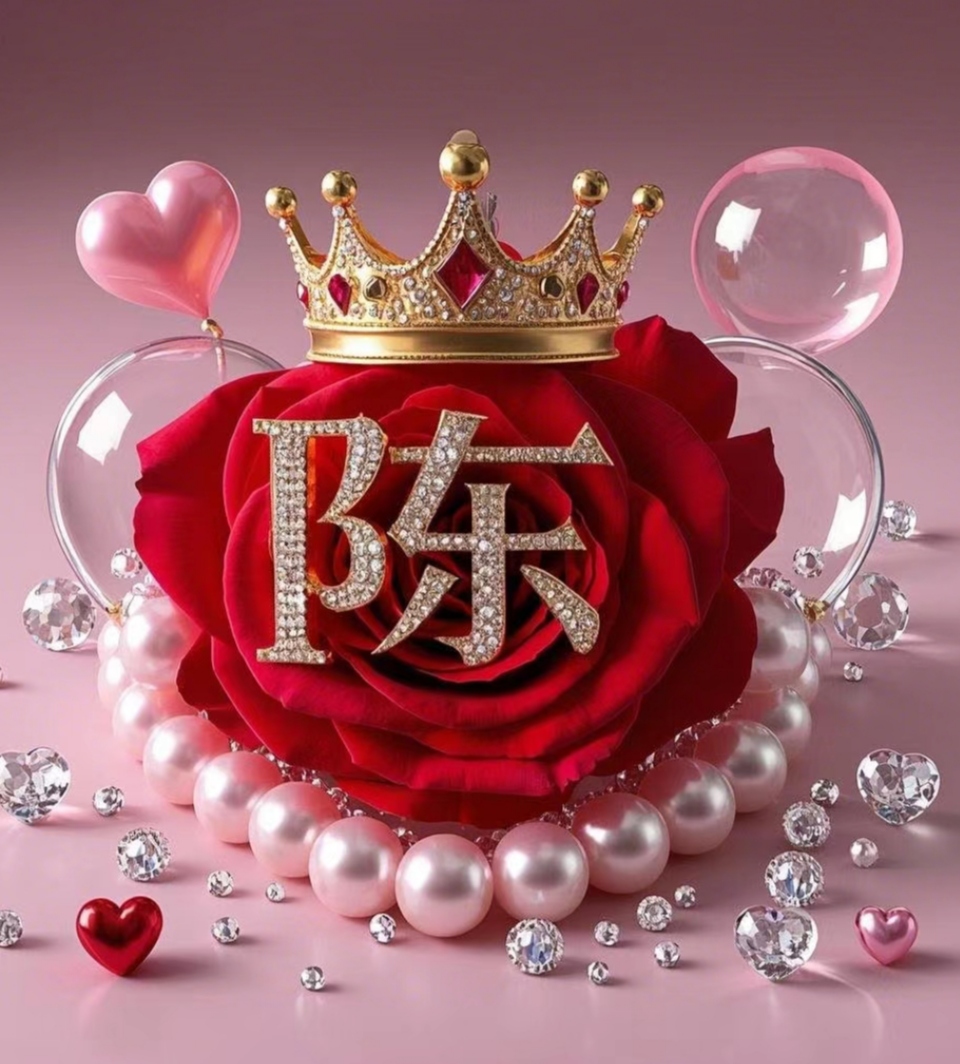 超美皇冠玫瑰花镶钻姓氏头像