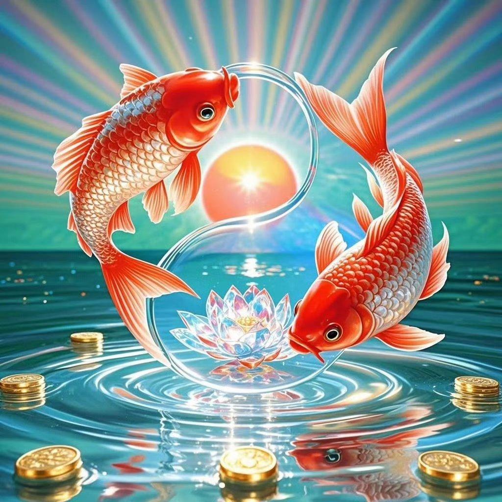 太极双鱼,如鱼得水,运道在身 锦鲤莲花太极图~吉祥如意,金玉满塘,好运