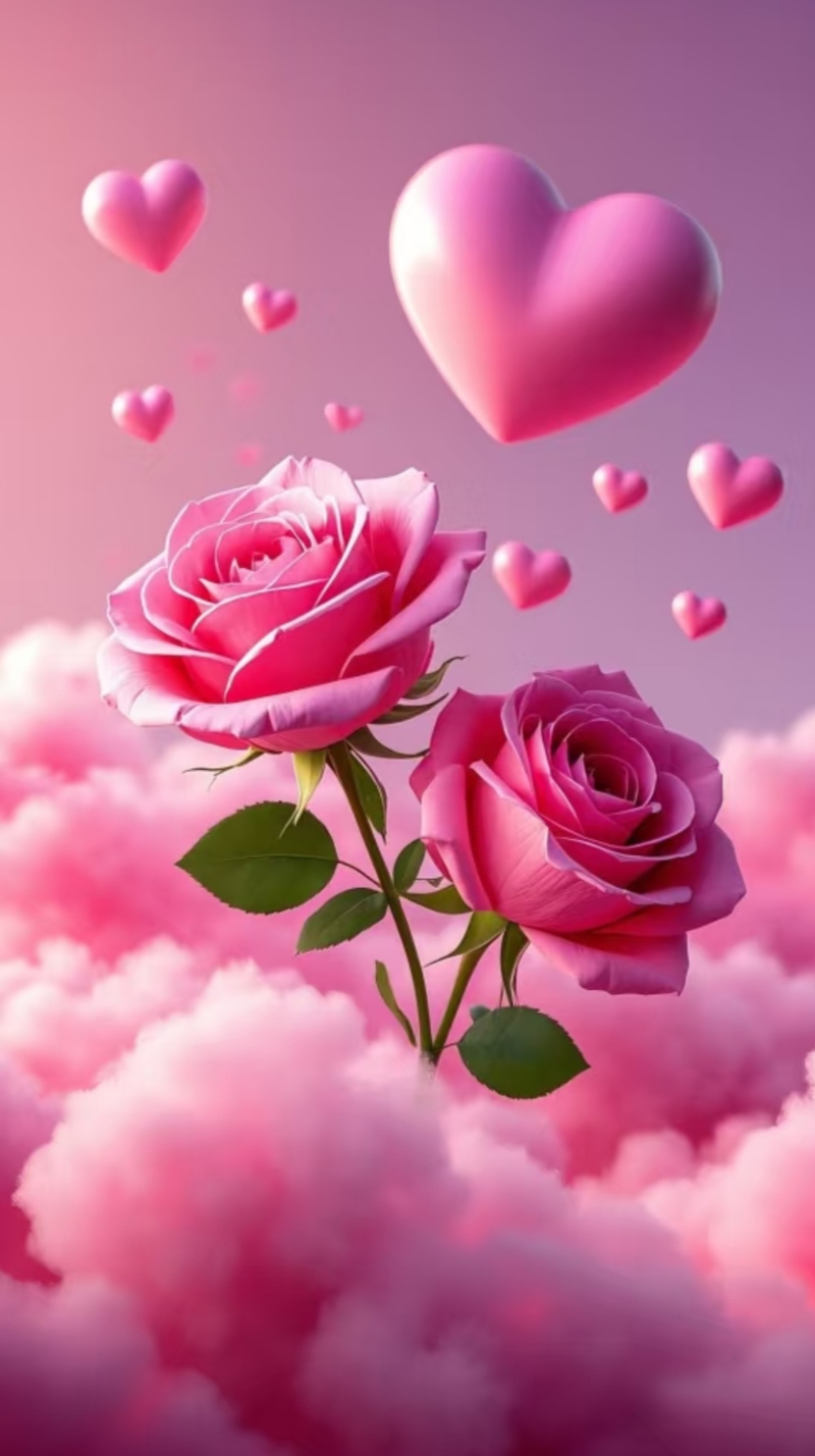 唯美粉色系爱心玫瑰花壁纸