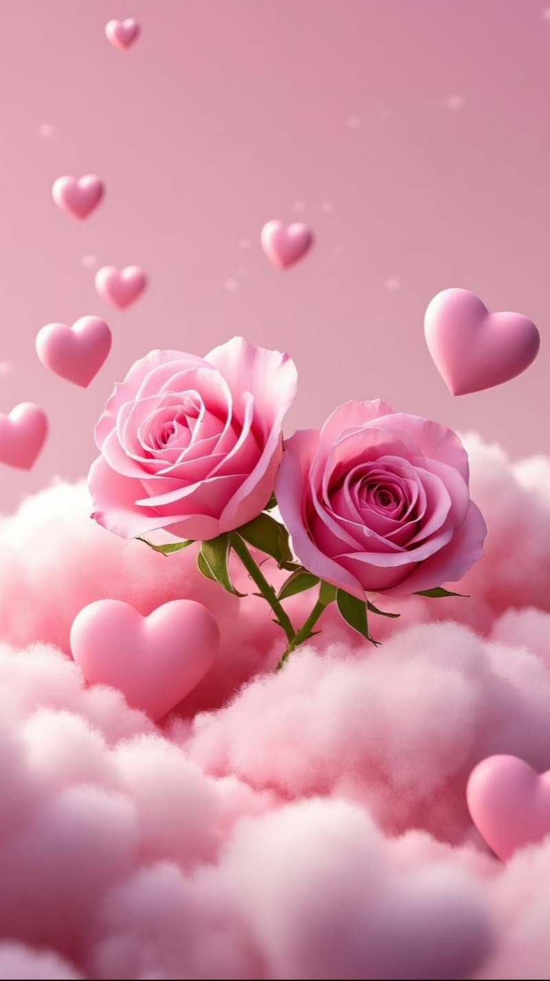 唯美粉色系爱心玫瑰花壁纸