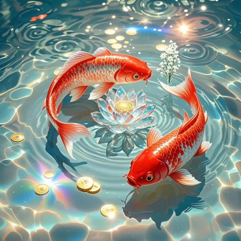 太极双鱼,如鱼得水,运道在身 锦鲤莲花太极图~吉祥如意,金玉满塘,好运