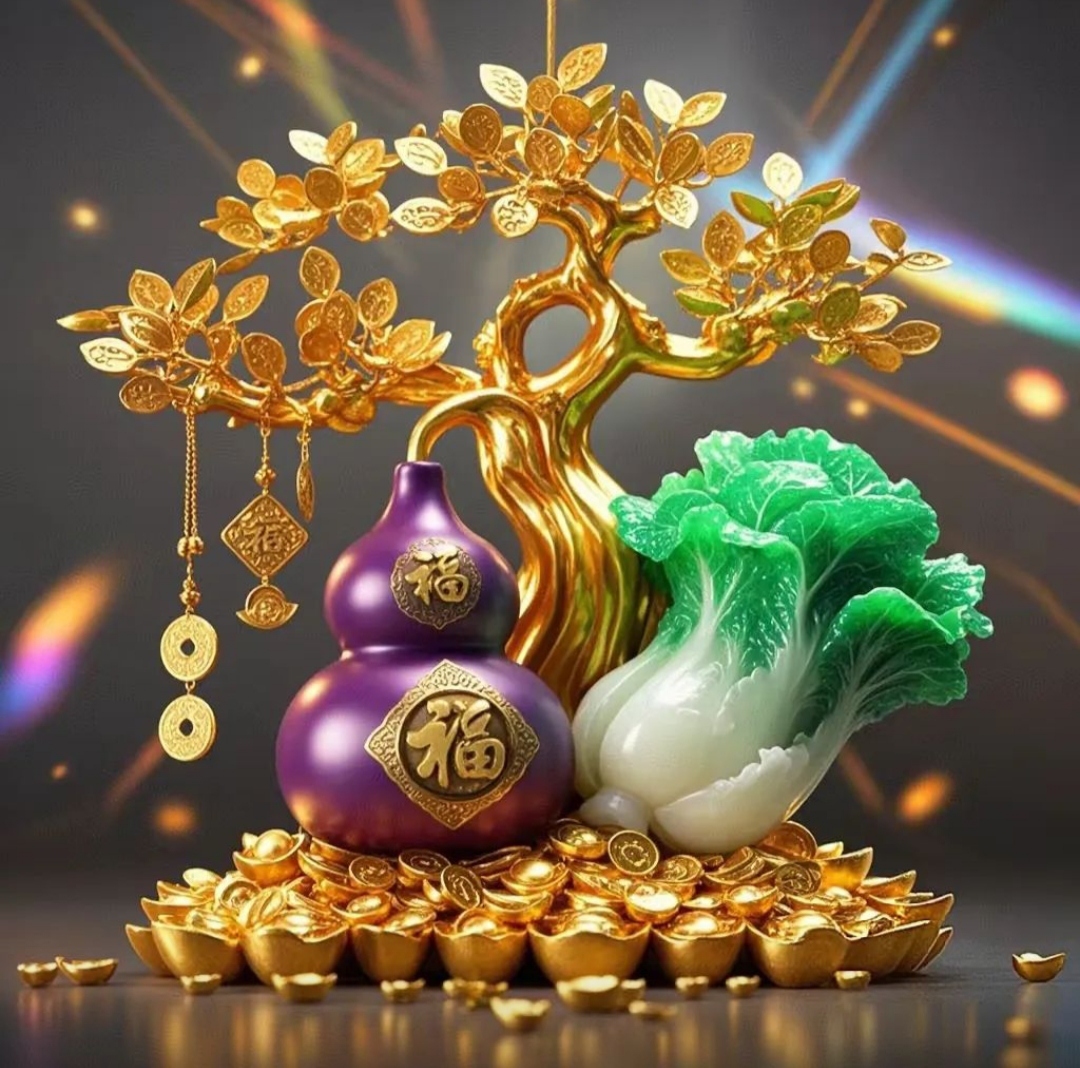 财气满满能量头像~摇钱神树聚万金,翡翠白菜送百财,紫金葫芦添福禄;愿