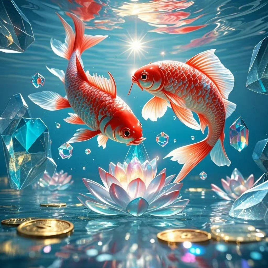 太极双鱼,如鱼得水,运道在身 锦鲤莲花太极图~吉祥如意,金玉满塘,好运