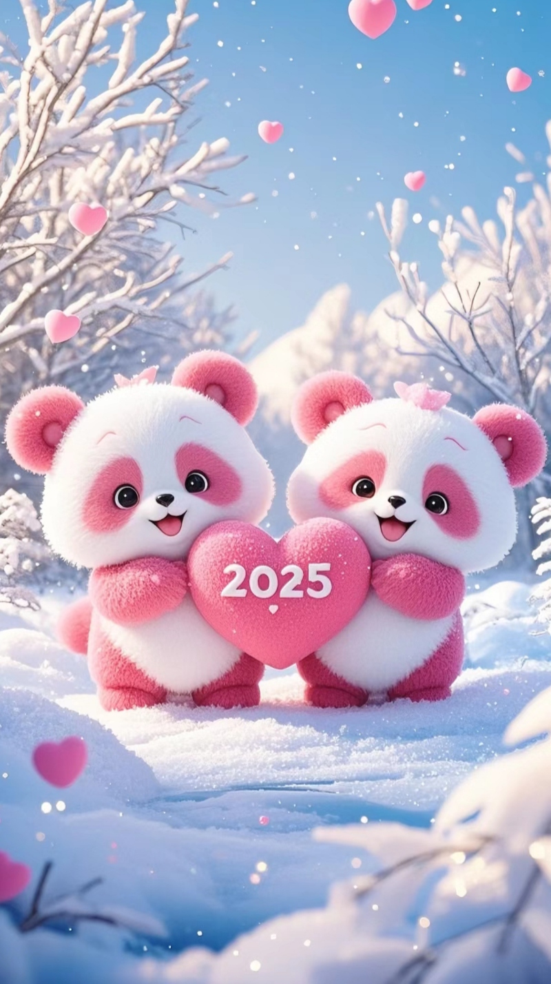 可爱粉色熊猫壁纸来啦 2025一定要幸福快乐