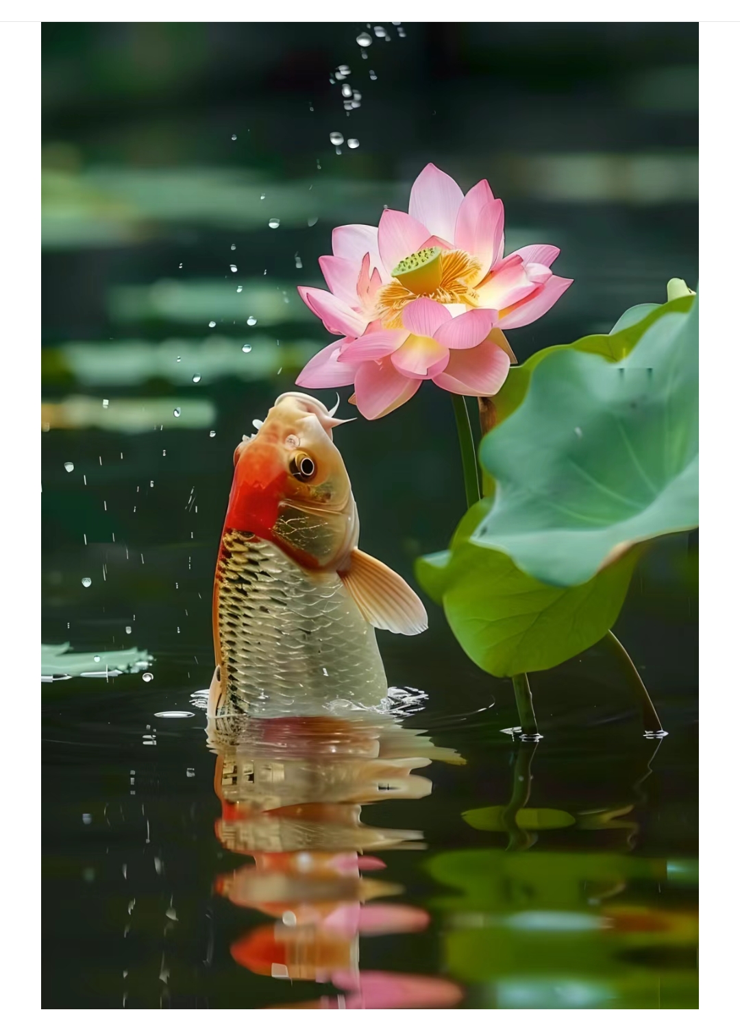 鱼抱荷花!好运来临! 6月已到,希望大家好运来临,事事如意!