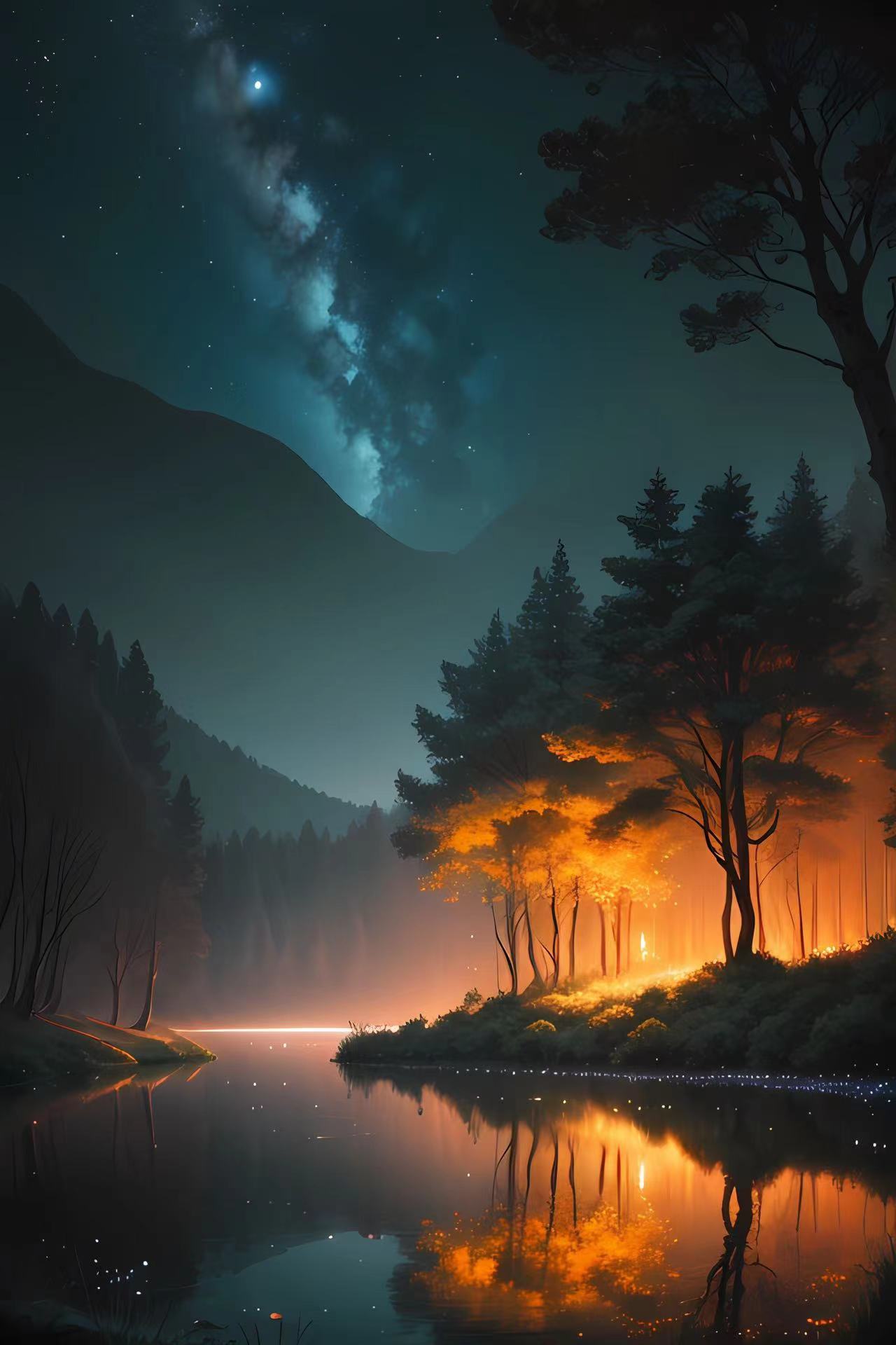 静谧的夜晚,湖边的美景美不胜收!#夜晚的美景