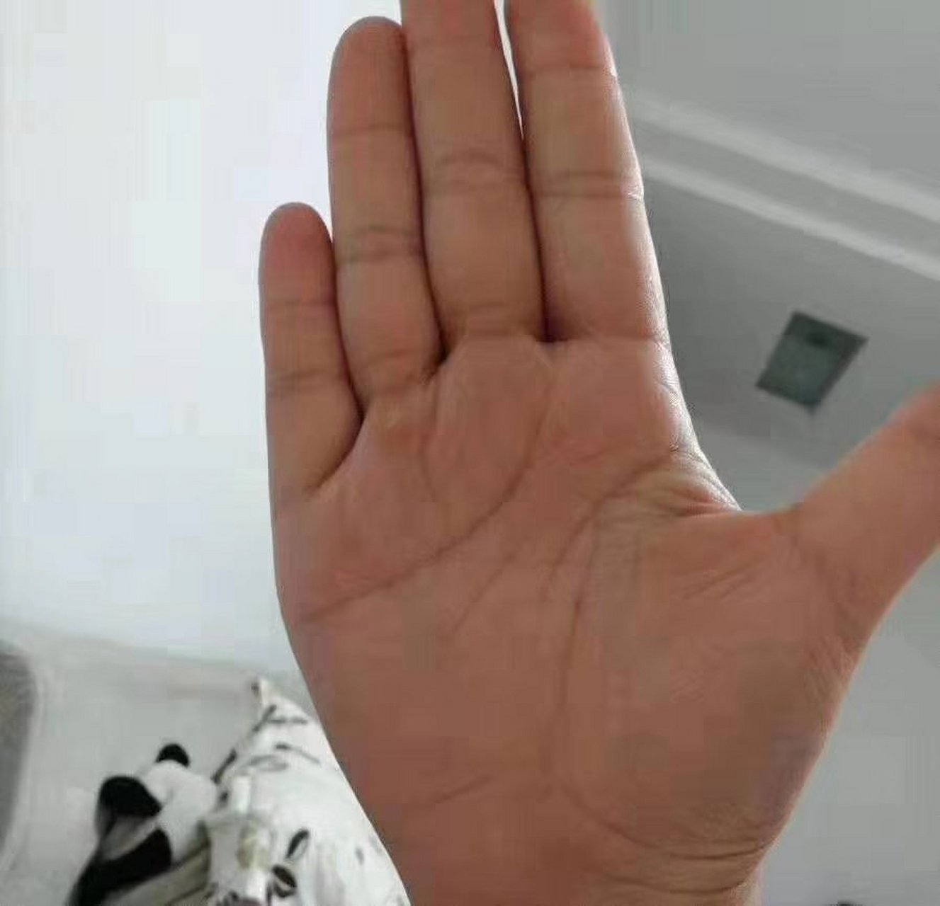 这位女命主的手相,双重智慧线,有双重性格的倾向,遇事易纠结矛盾,注意