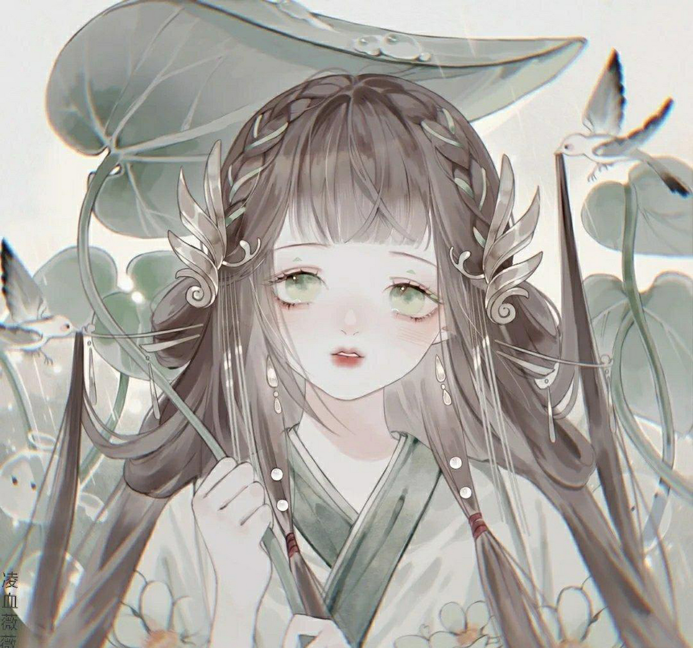 转自@凌血薇薇  板绘绿色系列女生头像 还是看着这组舒服一些#头像