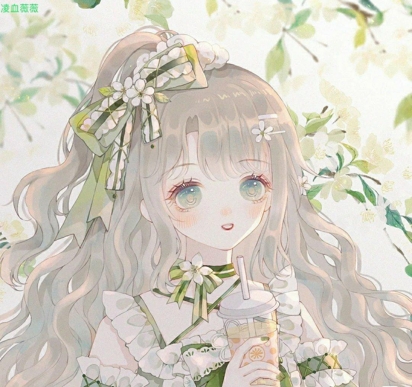 转自@凌血薇薇  板绘绿色系列女生头像 还是看着这组舒服一些#头像