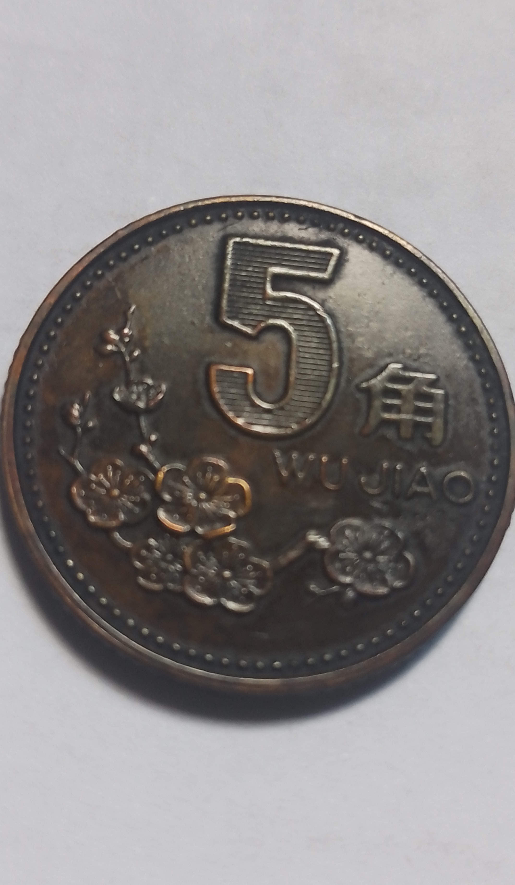 精品收藏:梅花5角包浆币.