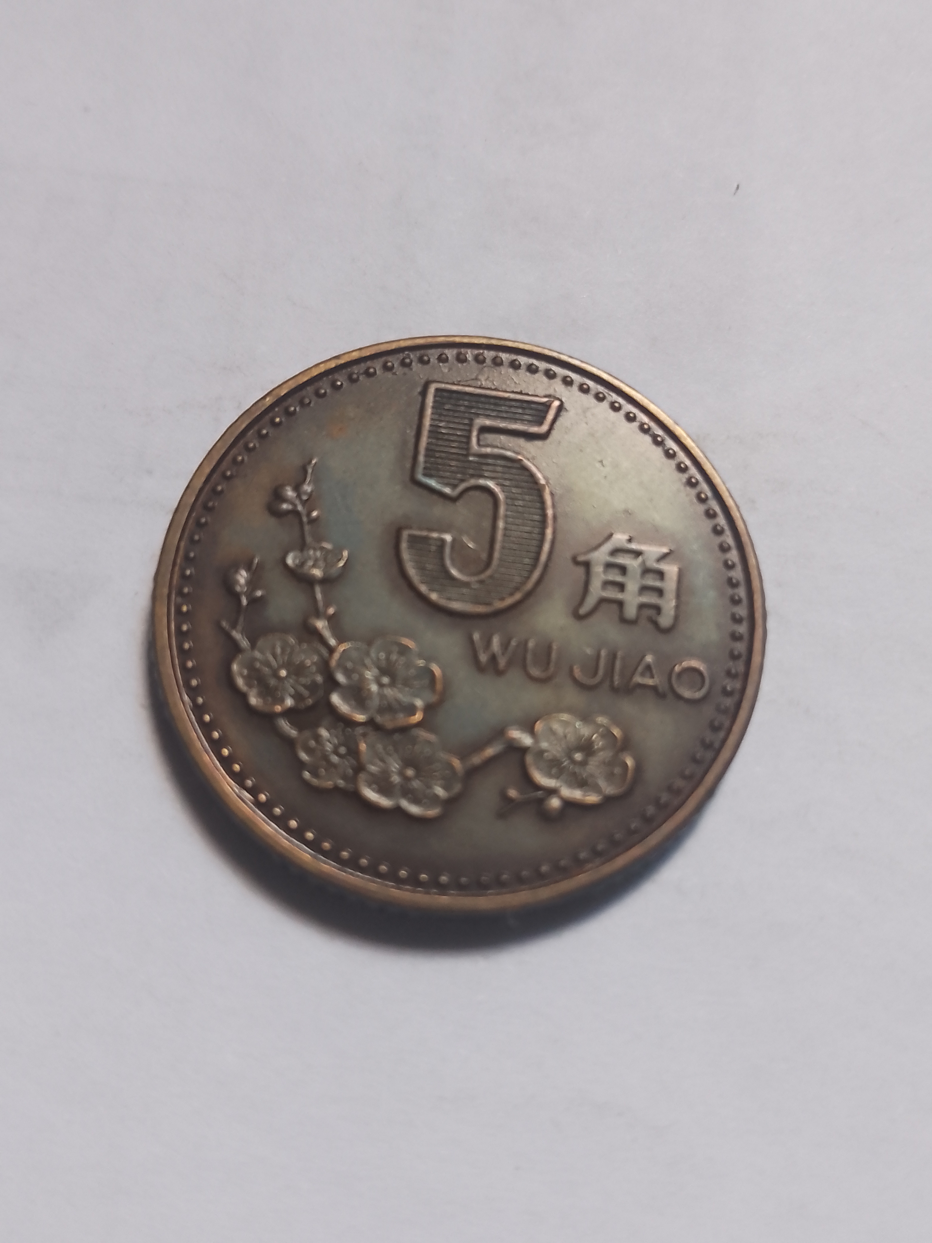 精品收藏:梅花5角包浆币.