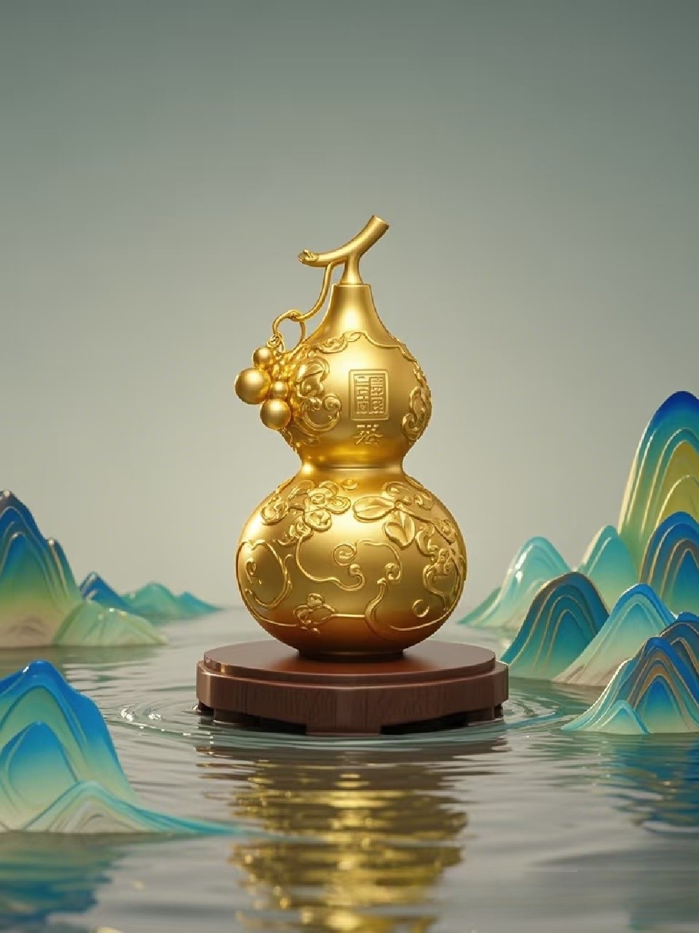 金玉葫芦映瑞光,玲珑雅致韵悠长, 福临尘世千家乐,禄