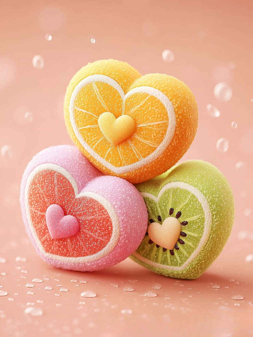 夏日粉嫩甜心,爱心水果软糖大集合,甜蜜盛宴,甜甜