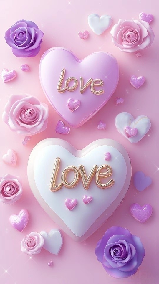 动态连更挑战#  粉紫色爱心玫瑰壁纸,爱意满满[鲜花]