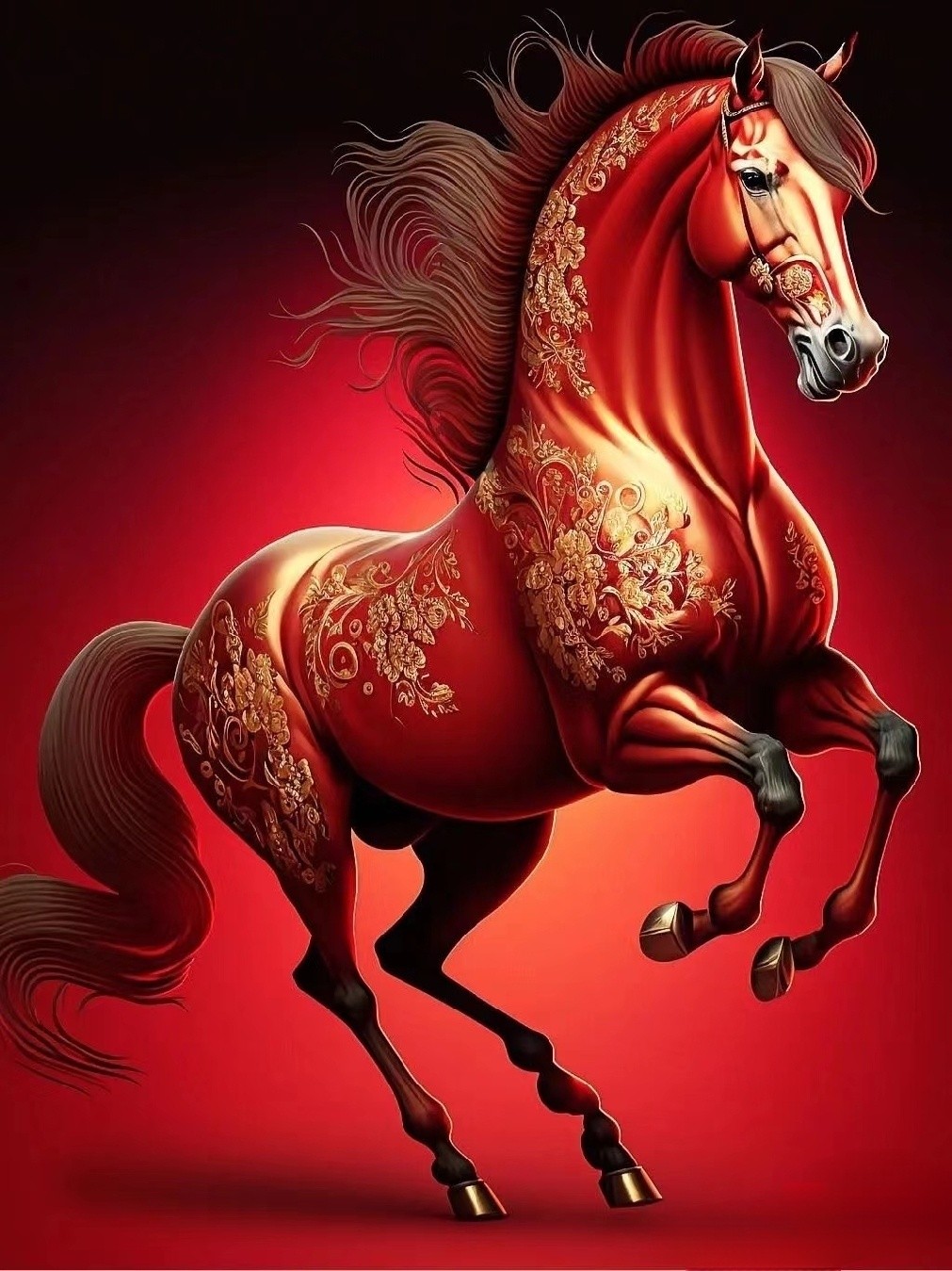 骏马奔腾,马到成功, 鸿运当头,红红火火!