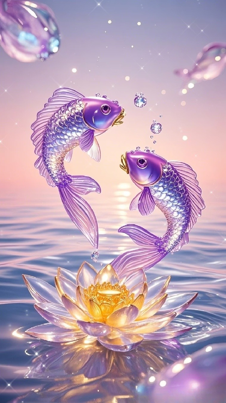 梦幻鱼儿跃金莲,唯美意境入画来, 花间起舞如仙境