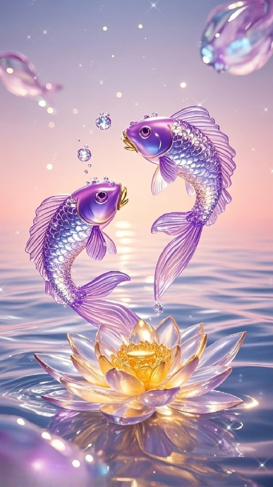 梦幻鱼儿跃金莲,唯美意境入画来, 花间起舞如仙境