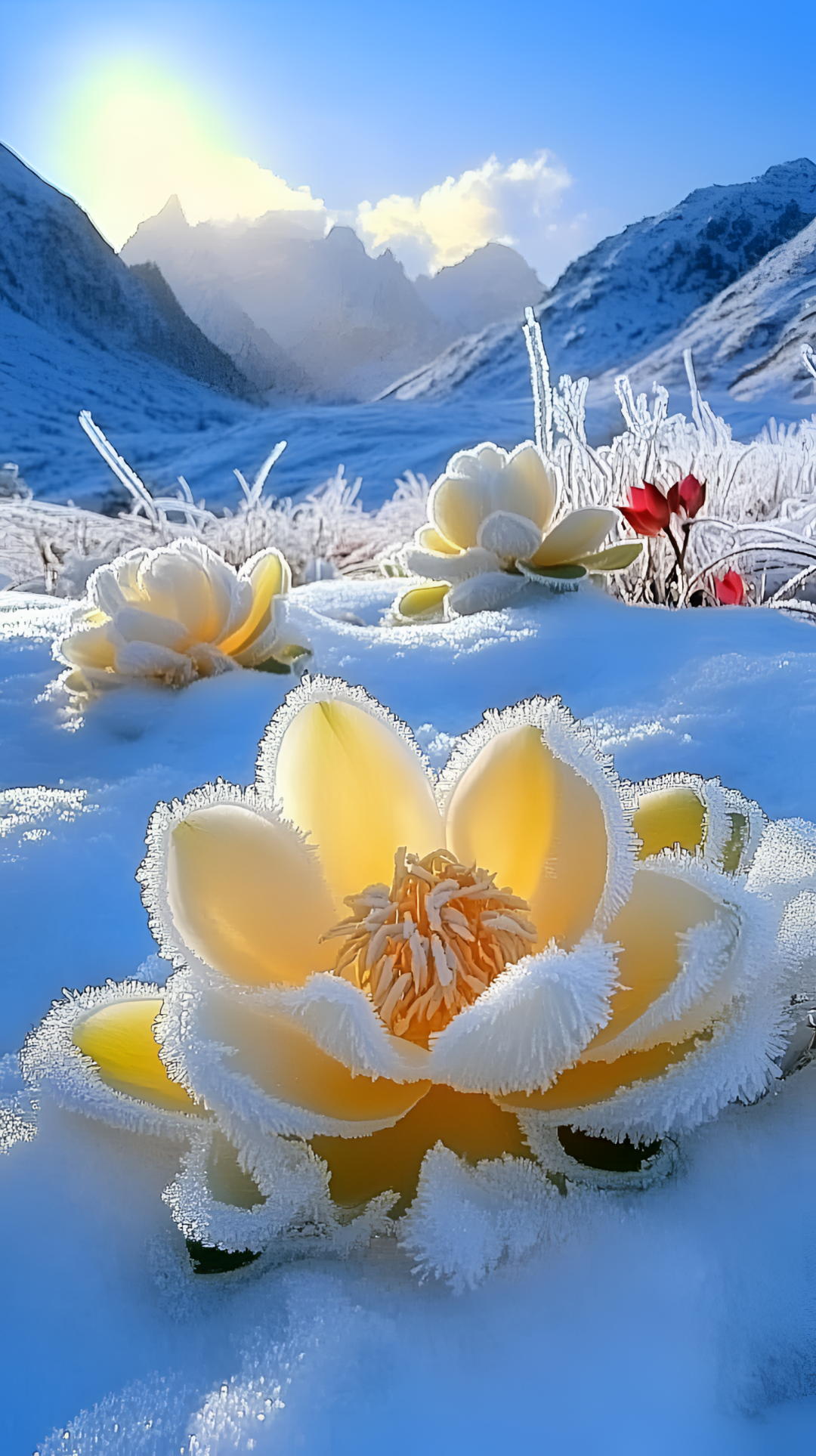 冬日雪景美如画～ 高洁雪莲,美丽绝伦,心情愉悦