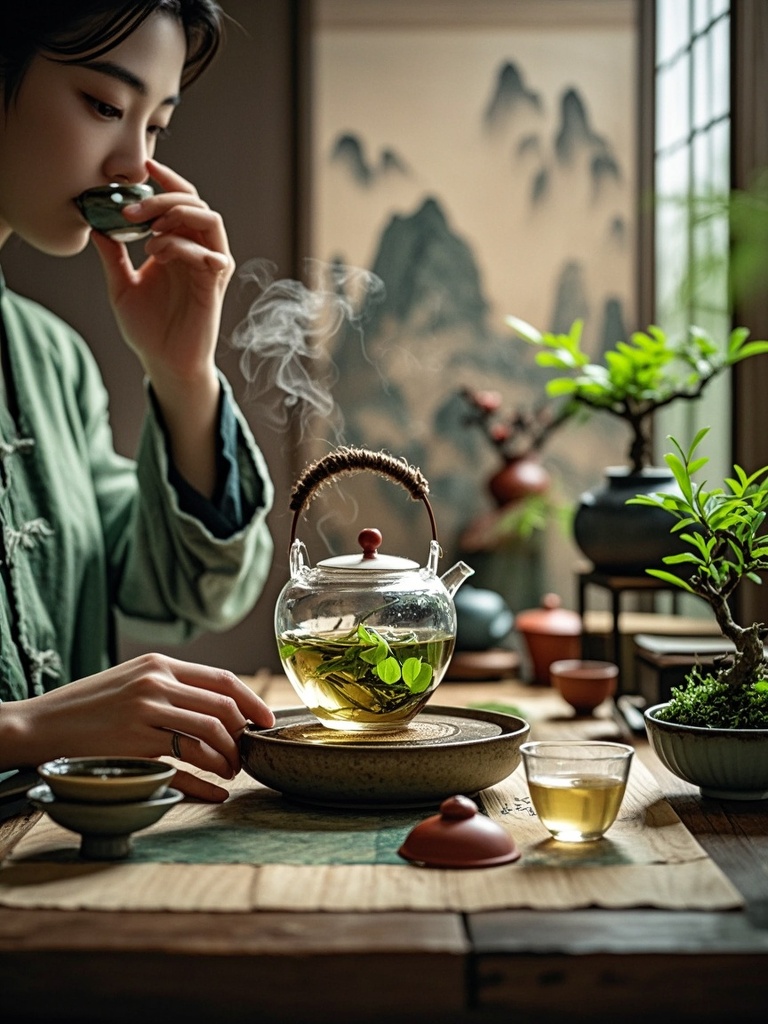 定风波·茶味人生 叶卷春山入沸汤,香浮盏内韵悠长