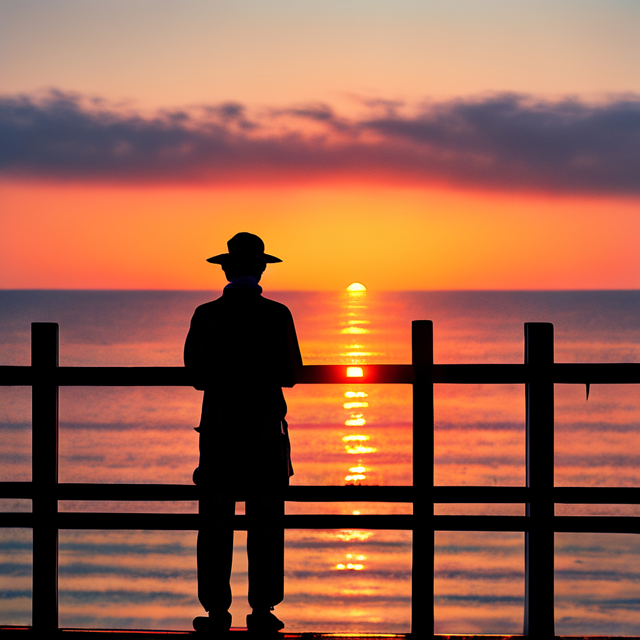 落日余晖,海子依靠着甲班的栏杆,嘴里吞吐着香烟,看