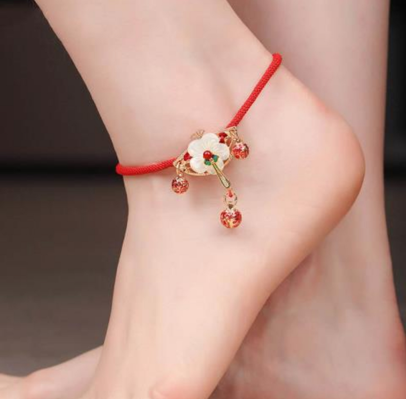 古风新款潮女铃铛#今日早安问候# 红绳铃铛脚链