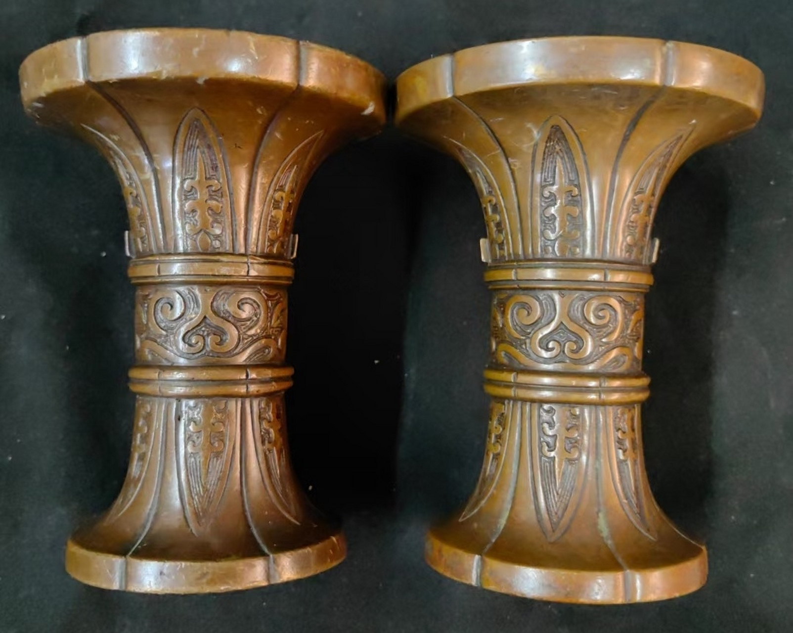 晚清铜花觚一对