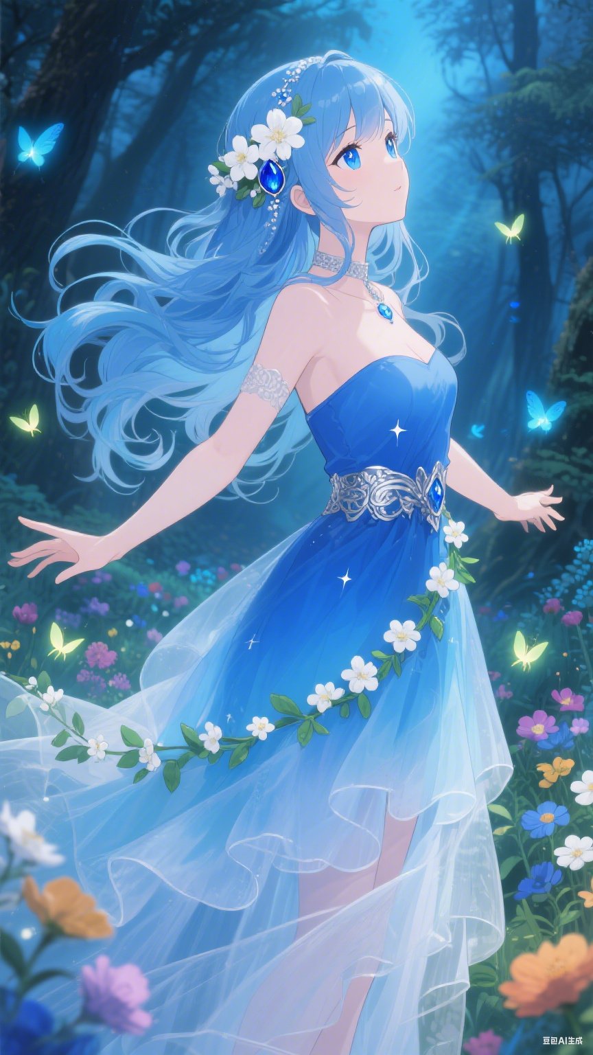 探索森林的秘密,遇见梦幻的蓝色精灵,她的微笑,如同初升的晨曦,温暖而