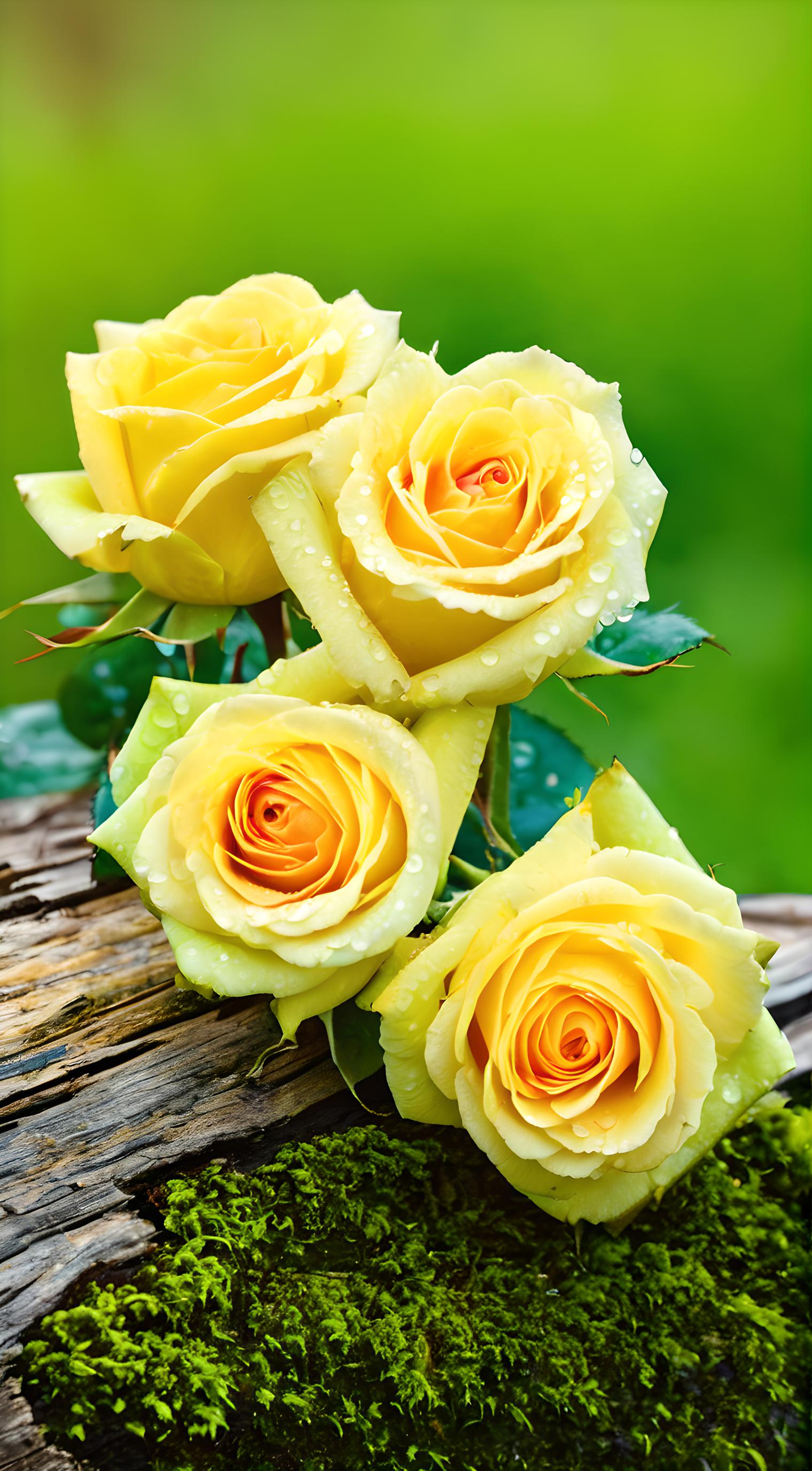 这堆鲜艳的玫瑰花放在长满青苔的木头上,简直是视觉盛宴!