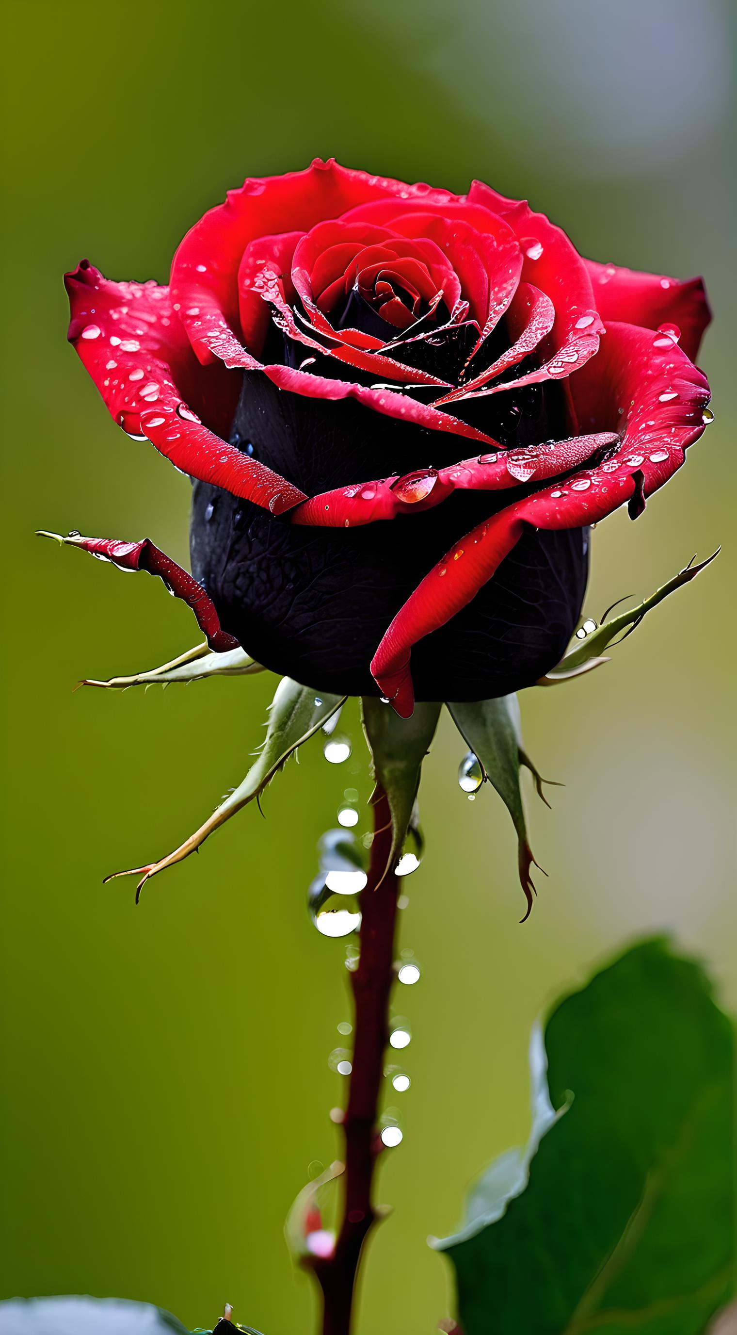 🌹✨ 探秘玫瑰花园,与水滴共舞 ✨🌹  🌹 清晨,那朵红玫瑰