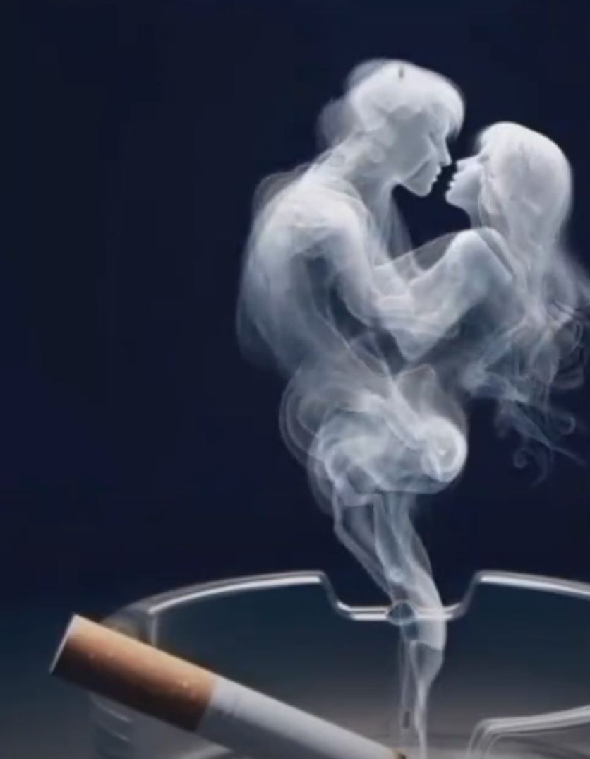 这款烟的设计理念真是独特无比,竟然将烟吐成了一对恋人.