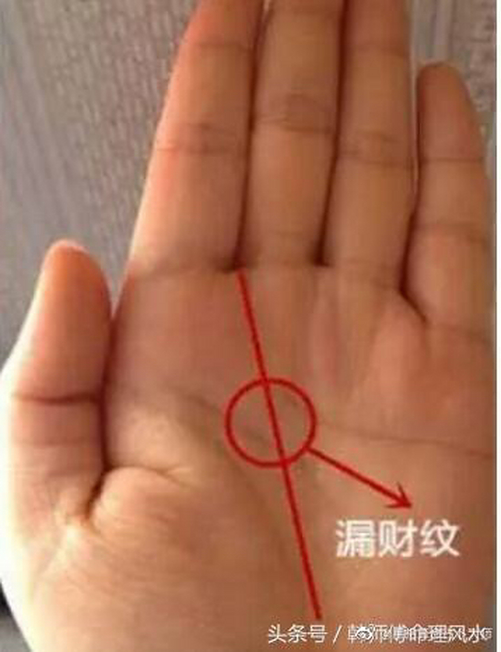 手相算命,1,看漏财纹  所谓的"漏财纹",其实是指纹出现在中指和食指