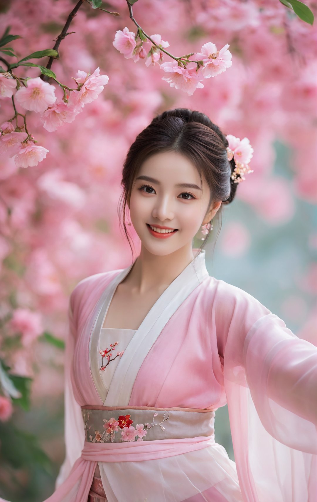浪漫樱花季,邂逅粉色佳人  在这春意盎然的樱花树下,偶遇一位古装女子