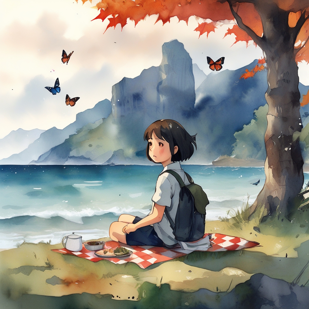 在她的前方,一杯橙色的饮料散发出诱人的香气,与一盘看似美味的