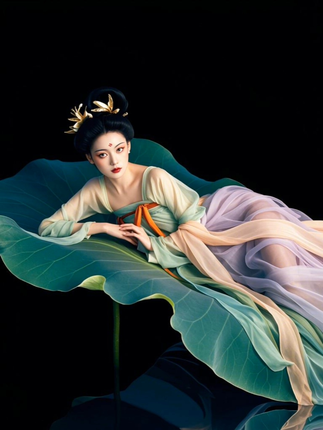 汉服美女的华丽与荷叶的清新完美融合,古典美与现代审美的交融,展现出