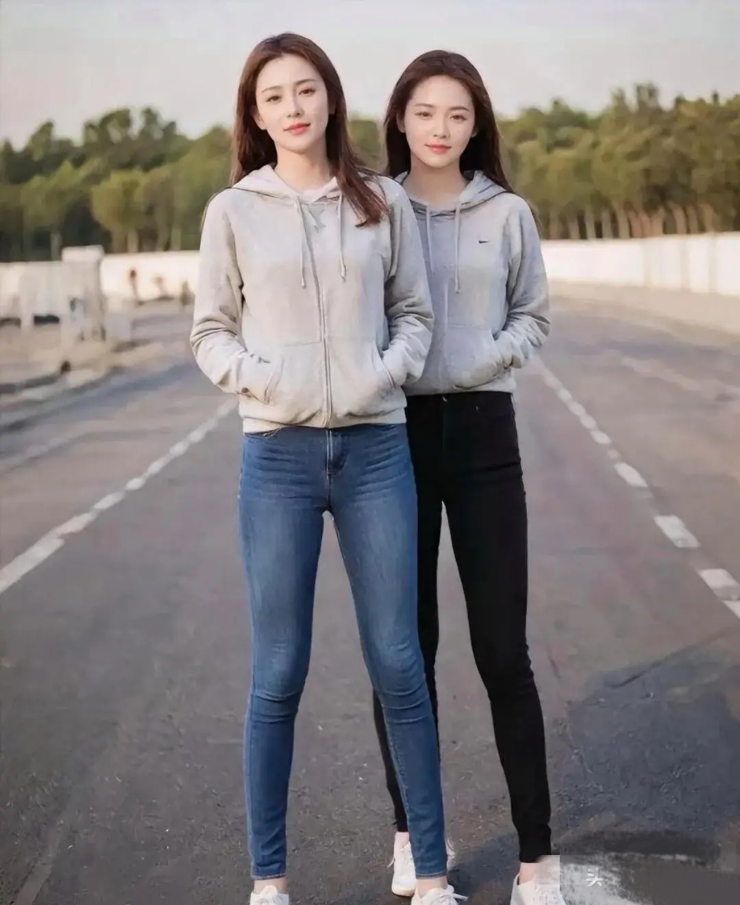 瞧这两人,给人的感觉就像一对双胞胎呀,除了衣服颜色不一样,其他方面