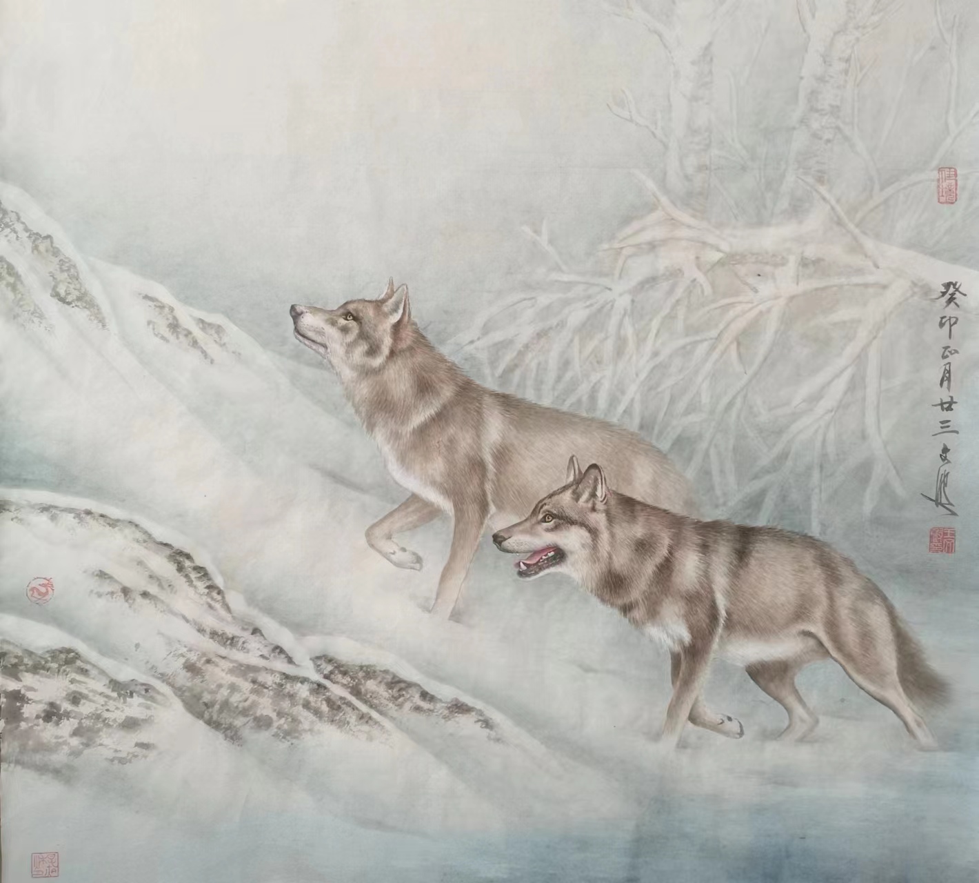 工笔画狼