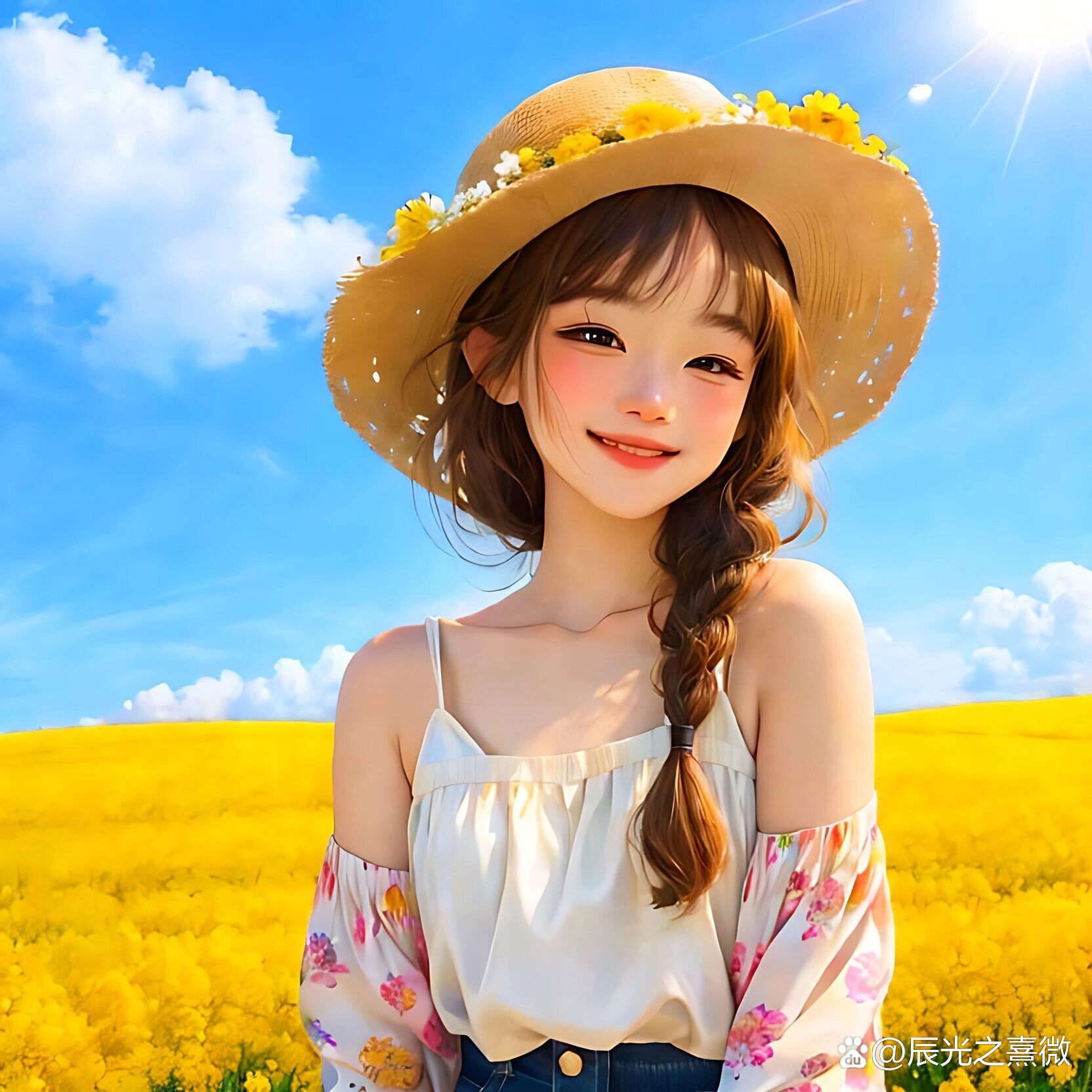 草帽正面1戴草帽头像背影图片大全带阳光黄色的美女头像夏季草帽绘画