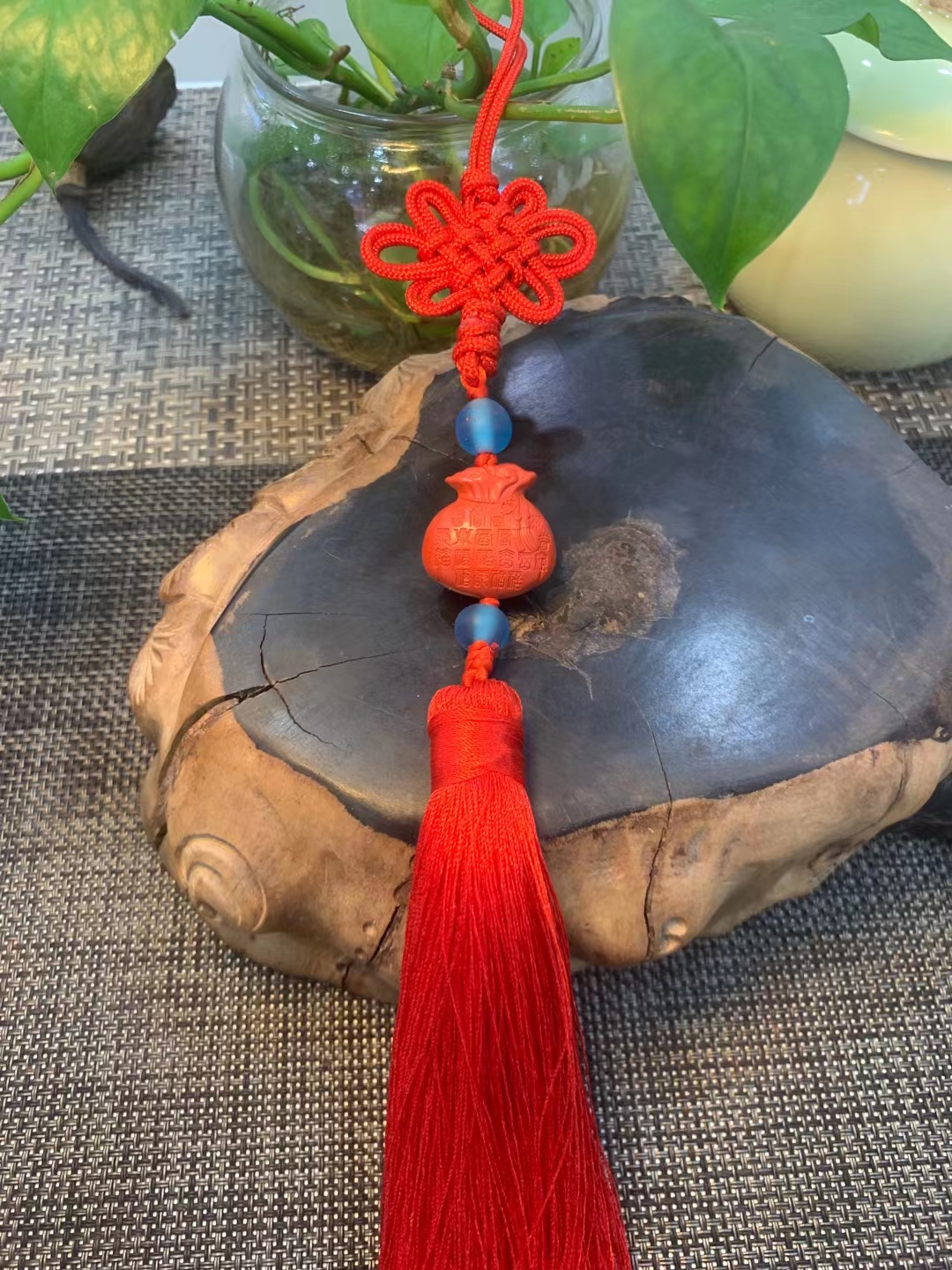 朱砂车挂,流苏挂件.