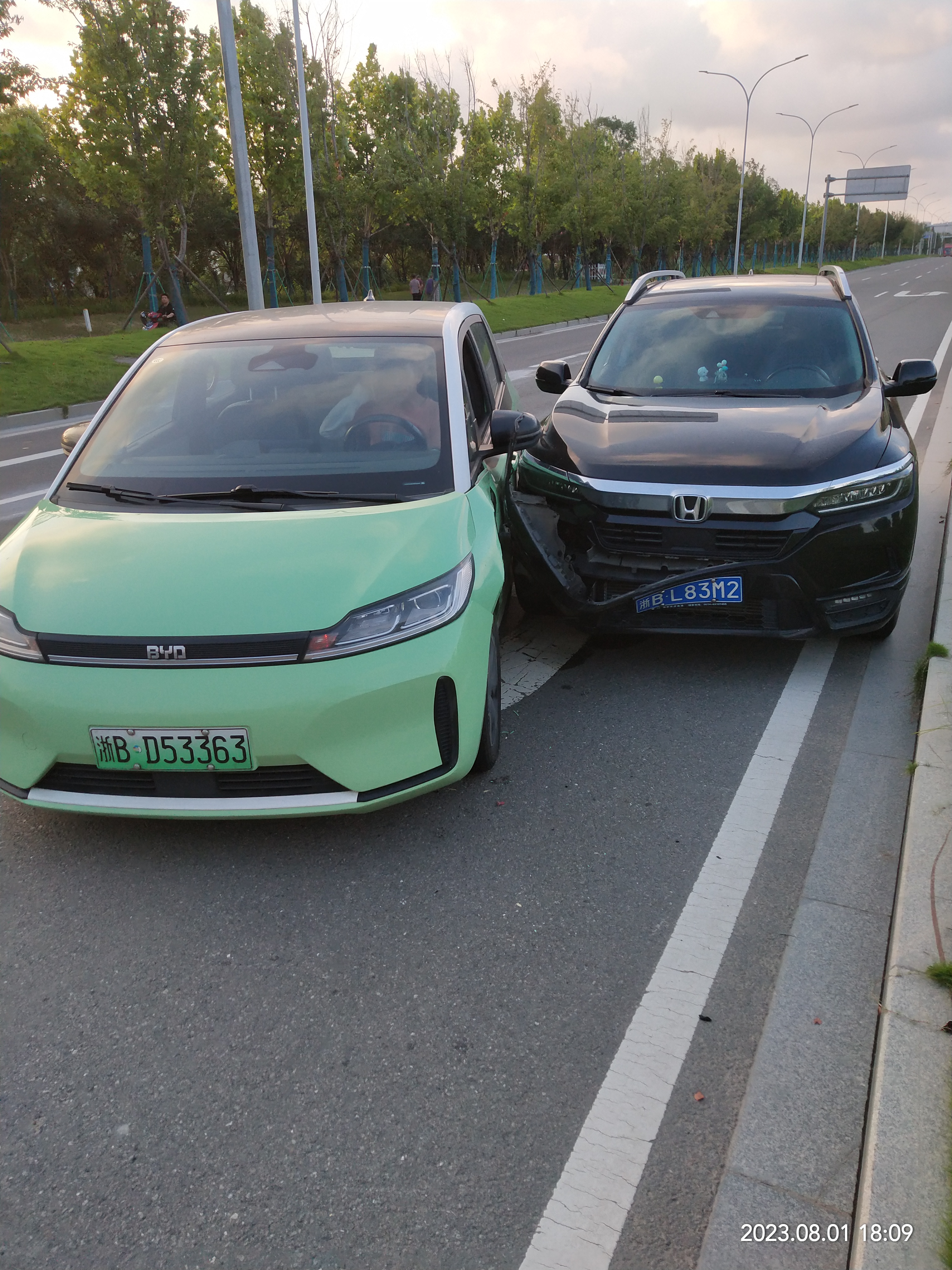 我直行对方白实线变道,运气差的不得了.