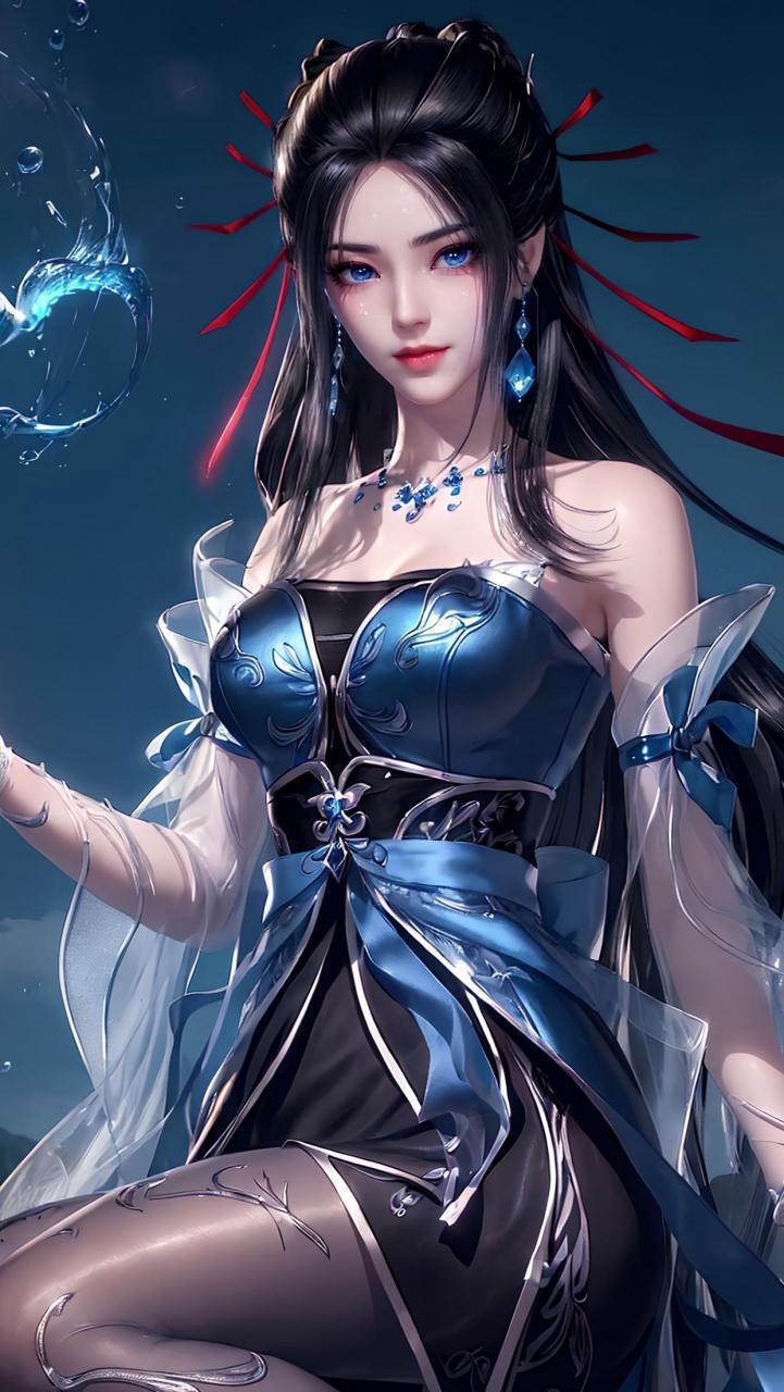 蓝发精灵,魔法咏唱,水元素听从召唤. (天行九歌)焰灵姬